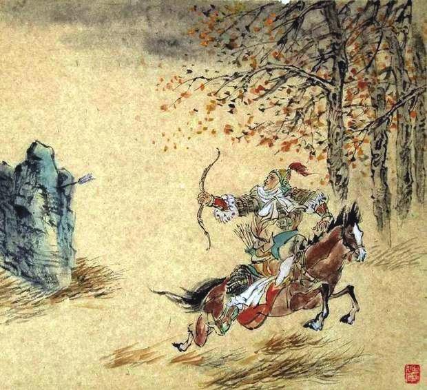 “林暗草驚風(fēng)，將軍夜引弓。”畫作